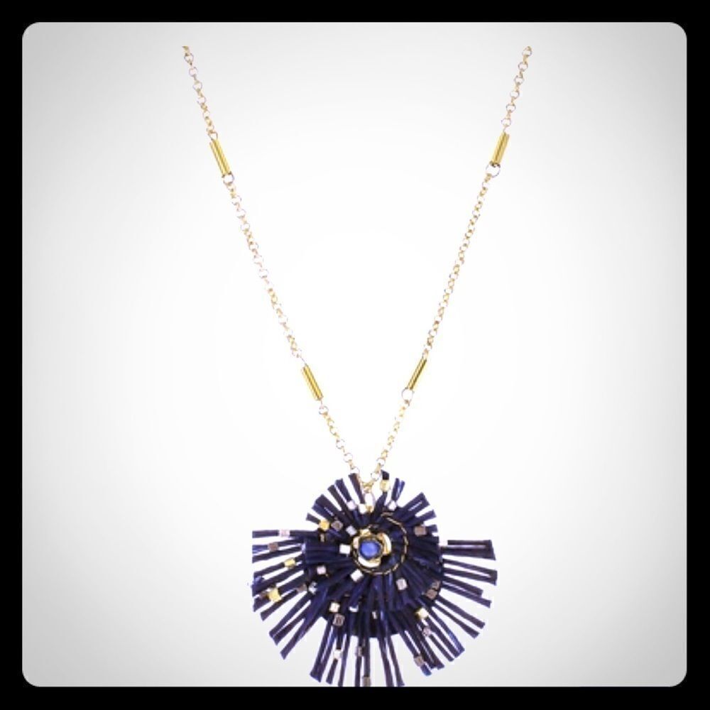 Panacea Twisted Raffia Necklace Blue With Beads